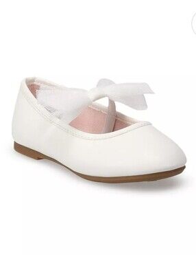 NWT White Girls Dress Ballet Flat with Tulle Bow, Size 6T